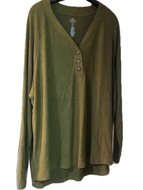 St Johns Bay Women’s Top 3X Green Olive Night Soft Knit Long Sleeve V-Neck NEW